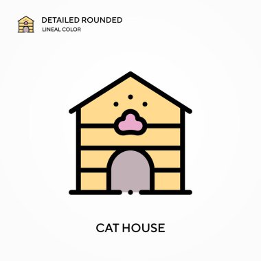 Kedi evi yuvarlak doğrusal renk vektör simgesini detaylandırdı. Web mobil UI ögesi için resimleme sembolü tasarım şablonu. Düzenlenebilir vuruşlarda mükemmel renk modern piktogram. İş projeniz için kedi evi simgeleri