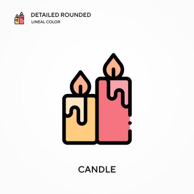 Mum detaylı yuvarlak doğrusal renk vektör simgesi. Web mobil UI ögesi için resimleme sembolü tasarım şablonu. Düzenlenebilir vuruşlarda mükemmel renk modern piktogram. İş projeniz için mum simgeleri