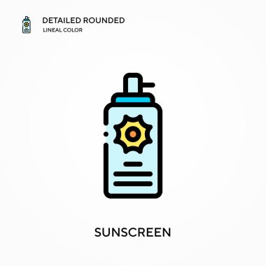 Güneş kremi ayrıntılı yuvarlak doğrusal renk vektörü simgesi. Web mobil UI ögesi için resimleme sembolü tasarım şablonu. Düzenlenebilir vuruşlarda mükemmel renk modern piktogram. İş projeniz için güneş kremi simgeleri