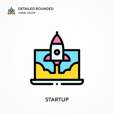 Ayrıntılı yuvarlak doğrusal renk vektörü simgesi başlat. Web mobil UI ögesi için resimleme sembolü tasarım şablonu. Düzenlenebilir vuruşlarda mükemmel renk modern piktogram. İş projeniz için başlangıç simgeleri