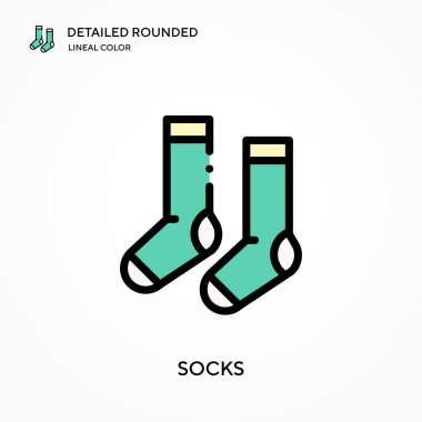 Çoraplar ayrıntılı yuvarlak doğrusal renk vektör ikonu. Web mobil UI ögesi için resimleme sembolü tasarım şablonu. Düzenlenebilir vuruşlarda mükemmel renk modern piktogram. İş projeniz için çorap simgeleri