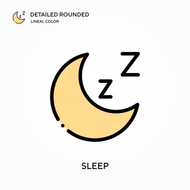 Ayrıntılı yuvarlak çizgi renk vektör ikonu uyu. Web mobil UI ögesi için resimleme sembolü tasarım şablonu. Düzenlenebilir vuruşlarda mükemmel renk modern piktogram. İş projeniz için uyku simgeleri