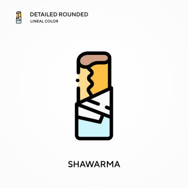 Shawarma ayrıntılı yuvarlak doğrusal renk vektör ikonu. Web mobil UI ögesi için resimleme sembolü tasarım şablonu. Düzenlenebilir vuruşlarda mükemmel renk modern piktogram. İş projeniz için Shawarma simgeleri