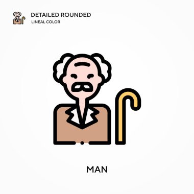 Adam yuvarlak doğrusal renk vektör simgesini detaylandırdı. Web mobil UI ögesi için resimleme sembolü tasarım şablonu. Düzenlenebilir vuruşlarda mükemmel renk modern piktogram. İş projeniz için erkek simgeleri