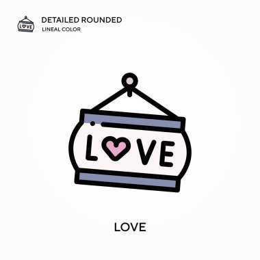 Aşk ayrıntılı yuvarlak doğrusal renk vektör ikonu. Web mobil UI ögesi için resimleme sembolü tasarım şablonu. Düzenlenebilir vuruşlarda mükemmel renk modern piktogram. İş projeniz için aşk simgeleri