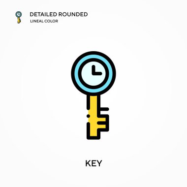 Anahtar detaylı yuvarlak doğrusal renk vektör simgesi. Web mobil UI ögesi için resimleme sembolü tasarım şablonu. Düzenlenebilir vuruşlarda mükemmel renk modern piktogram. İş projeniz için anahtar simgeler