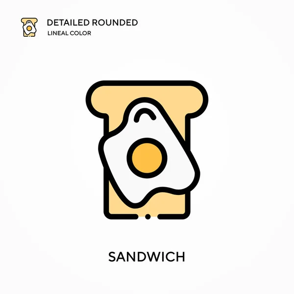 Sandwich Detallado Icono Vector Color Lineal Redondeado Plantilla Diseño Símbolo — Archivo Imágenes Vectoriales