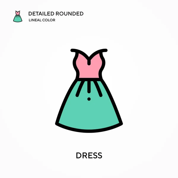 Kleid Detaillierte Gerundete Lineare Farbvektorsymbol Illustration Symbol Design Vorlage Für — Stockvektor