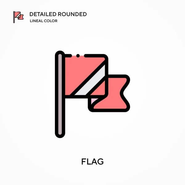 Flag Részletes Lekerekített Lineáris Szín Vektor Ikon Illusztráció Szimbólum Design — Stock Vector