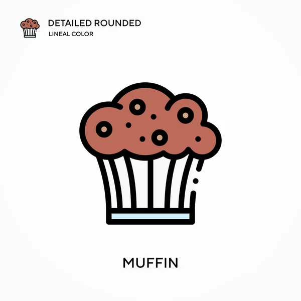 Muffin Detallado Redondeado Icono Vector Color Lineal Plantilla Diseño Símbolo — Archivo Imágenes Vectoriales