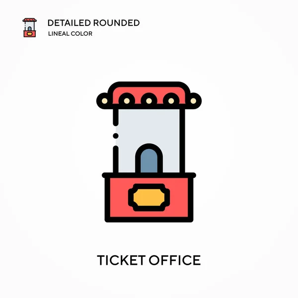 Ticket Office Gedetailleerde Afgeronde Lijnkleur Vector Pictogram Illustratie Symbool Ontwerp — Stockvector