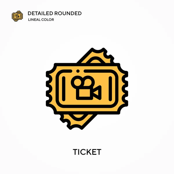 Ticket Gedetailleerde Afgeronde Lijnkleur Vector Pictogram Illustratie Symbool Ontwerp Sjabloon — Stockvector