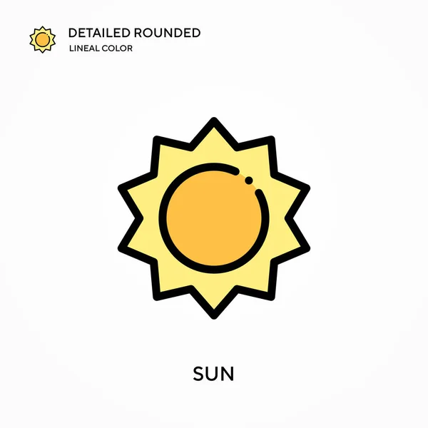 Sole Dettagliato Arrotondato Icona Vettoriale Colore Lineare Illustrazione Modello Design — Vettoriale Stock