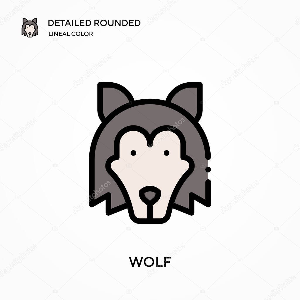 Wolf detailed rounded lineal color vector icon. Illustration symbol design template for web mobile UI element. Perfect color modern pictogram on editable stroke. Wolf icons for your business project