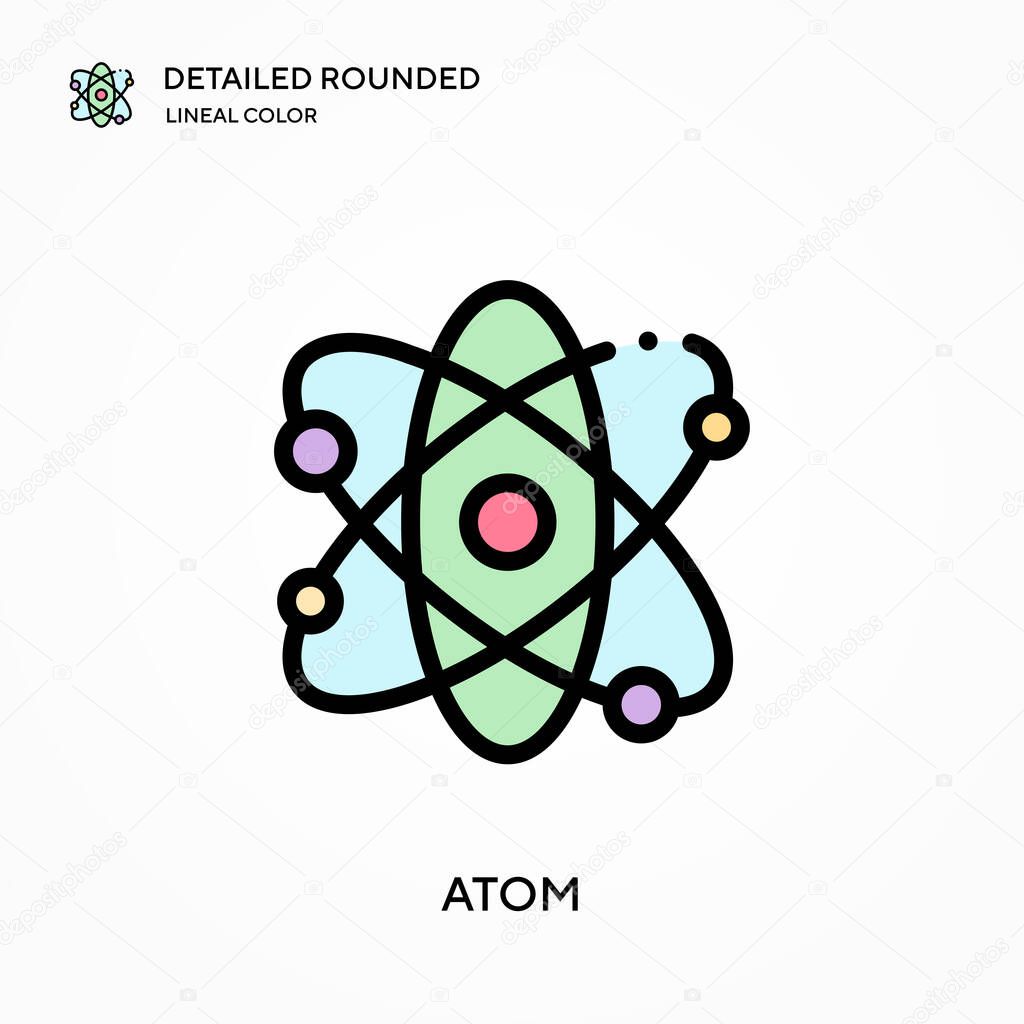 Atom detailed rounded lineal color vector icon. Illustration symbol design template for web mobile UI element. Perfect color modern pictogram on editable stroke. Atom icons for your business project