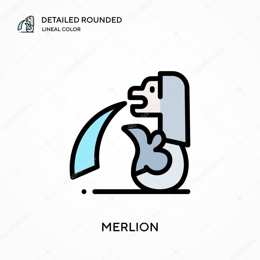 Merlion detailed rounded lineal color vector icon. Illustration symbol design template for web mobile UI element. Perfect color modern pictogram on editable stroke. Merlion icons for your business project