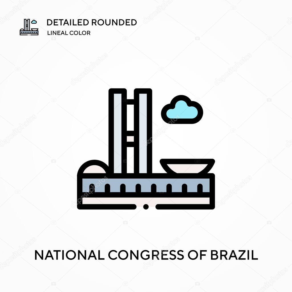 National congress of brazil detailed rounded lineal color vector icon. Illustration symbol design template for web mobile UI element. Perfect color modern pictogram on editable stroke. National congress of brazil icons for your business project