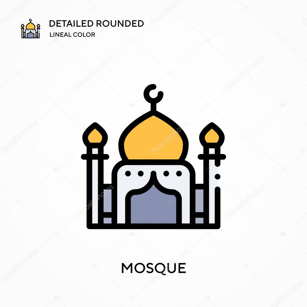 Mosque detailed rounded lineal color vector icon. Illustration symbol design template for web mobile UI element. Perfect color modern pictogram on editable stroke. Mosque icons for your business project