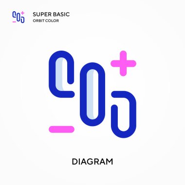 Diyagram süper temel yörünge renk vektörü simgesi. Web mobil UI ögesi için resimleme sembolü tasarım şablonu. Düzenlenebilir vuruş üzerine mükemmel renk modern pictogram.