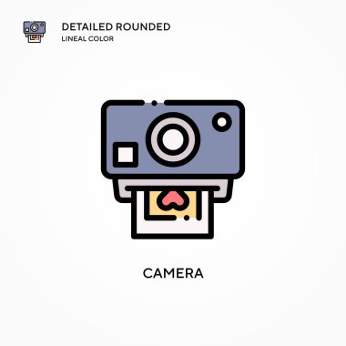Kamera vektör simgesi. Modern vektör illüstrasyon kavramları. Düzenlemesi ve kişiselleştirmesi kolay.
