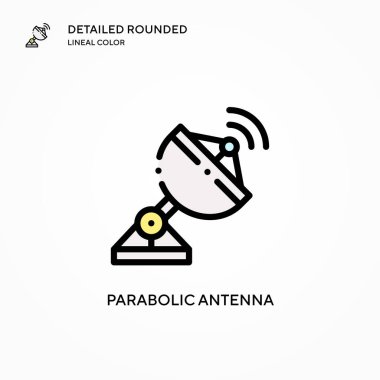Parabolik anten vektör ikonu. Modern vektör illüstrasyon kavramları. Düzenlemesi ve kişiselleştirmesi kolay.
