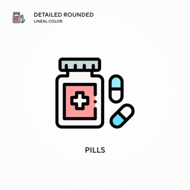 İlaç vektör ikonu. Modern vektör illüstrasyon kavramları. Düzenlemesi ve kişiselleştirmesi kolay.