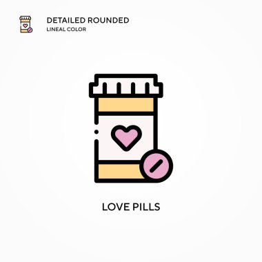 Aşk hapı vektör ikonu. Modern vektör illüstrasyon kavramları. Düzenlemesi ve kişiselleştirmesi kolay.