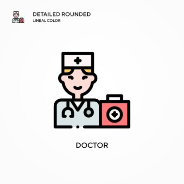Doktor vektör simgesi. Modern vektör illüstrasyon kavramları. Düzenlemesi ve kişiselleştirmesi kolay.