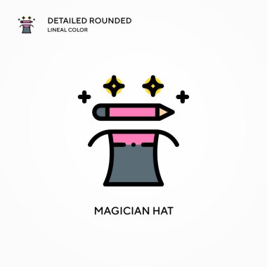Sihirbaz şapka vektör simgesi. Modern vektör illüstrasyon kavramları. Düzenlemesi ve kişiselleştirmesi kolay.