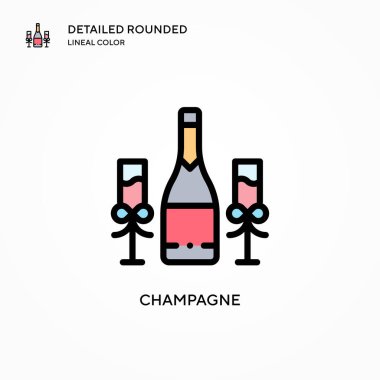 Şampanya vektör ikonu. Modern vektör illüstrasyon kavramları. Düzenlemesi ve kişiselleştirmesi kolay.