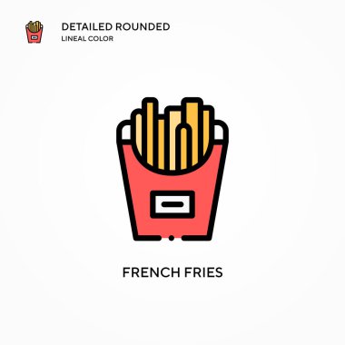 Patates kızartması vektör ikonu. Modern vektör illüstrasyon kavramları. Düzenlemesi ve kişiselleştirmesi kolay.