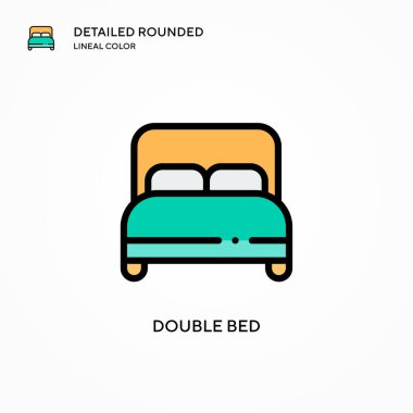 Çift yatak vektör ikonu. Modern vektör illüstrasyon kavramları. Düzenlemesi ve kişiselleştirmesi kolay.