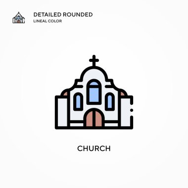 Kilise vektör ikonu. Modern vektör illüstrasyon kavramları. Düzenlemesi ve kişiselleştirmesi kolay.