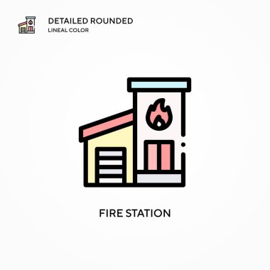 İtfaiye istasyonu vektör simgesi. Modern vektör illüstrasyon kavramları. Düzenlemesi ve kişiselleştirmesi kolay.