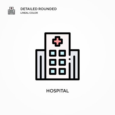 Hastane vektör ikonu. Modern vektör illüstrasyon kavramları. Düzenlemesi ve kişiselleştirmesi kolay.