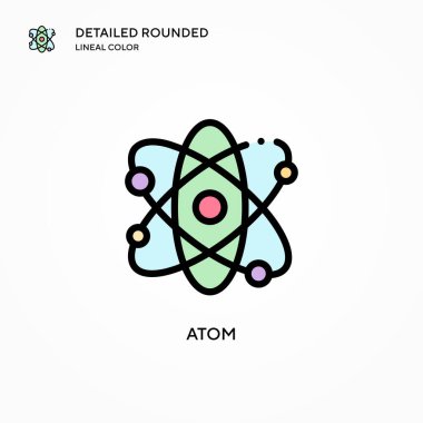 Atom vektör simgesi. Modern vektör illüstrasyon kavramları. Düzenlemesi ve kişiselleştirmesi kolay.