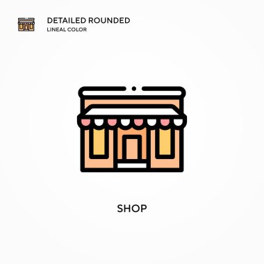 Dükkan vektör ikonu. Modern vektör illüstrasyon kavramları. Düzenlemesi ve kişiselleştirmesi kolay.