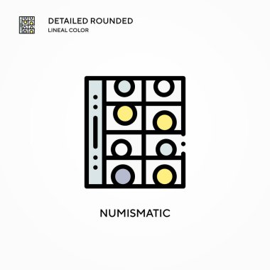 Numismatik vektör simgesi. Modern vektör illüstrasyon kavramları. Düzenlemesi ve kişiselleştirmesi kolay.