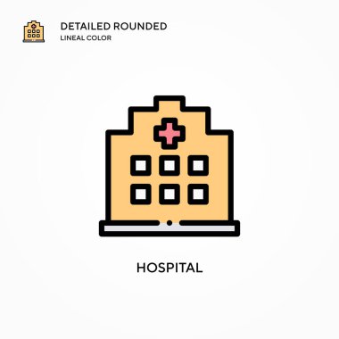 Hastane vektör ikonu. Modern vektör illüstrasyon kavramları. Düzenlemesi ve kişiselleştirmesi kolay.