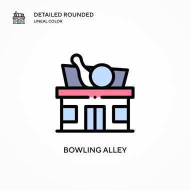 Bowling salonu vektör simgesi. Modern vektör illüstrasyon kavramları. Düzenlemesi ve kişiselleştirmesi kolay.