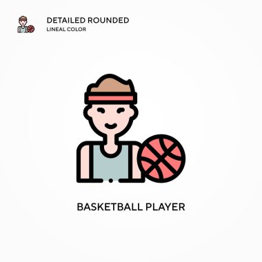 Basketbolcu vektör simgesi. Modern vektör illüstrasyon kavramları. Düzenlemesi ve kişiselleştirmesi kolay.
