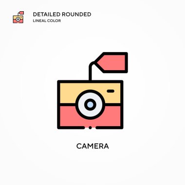 Kamera vektör simgesi. Modern vektör illüstrasyon kavramları. Düzenlemesi ve kişiselleştirmesi kolay.