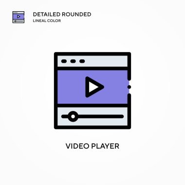 Video oynatıcı vektör simgesi. Modern vektör illüstrasyon kavramları. Düzenlemesi ve kişiselleştirmesi kolay.