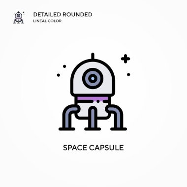 Uzay kapsülü vektör simgesi. Modern vektör illüstrasyon kavramları. Düzenlemesi ve kişiselleştirmesi kolay.