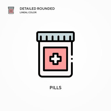 İlaç vektör ikonu. Modern vektör illüstrasyon kavramları. Düzenlemesi ve kişiselleştirmesi kolay.