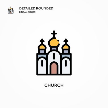 Kilise vektör ikonu. Modern vektör illüstrasyon kavramları. Düzenlemesi ve kişiselleştirmesi kolay.