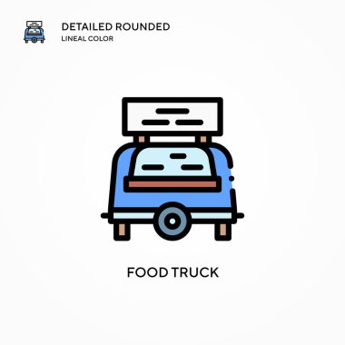 Yemek kamyonu vektör ikonu. Modern vektör illüstrasyon kavramları. Düzenlemesi ve kişiselleştirmesi kolay.
