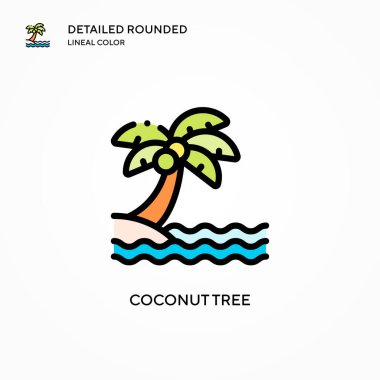 Hindistan cevizi ağacı vektör simgesi. Modern vektör illüstrasyon kavramları. Düzenlemesi ve kişiselleştirmesi kolay.