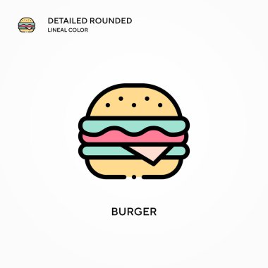 Burger vektör ikonu. Modern vektör illüstrasyon kavramları. Düzenlemesi ve kişiselleştirmesi kolay.