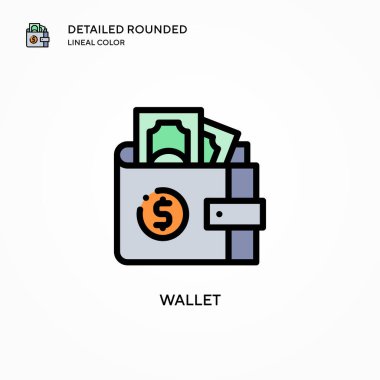 Cüzdan vektör simgesi. Modern vektör illüstrasyon kavramları. Düzenlemesi ve kişiselleştirmesi kolay.